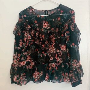 LAST CHANCE - Zara floral ruffle blouse Black and red